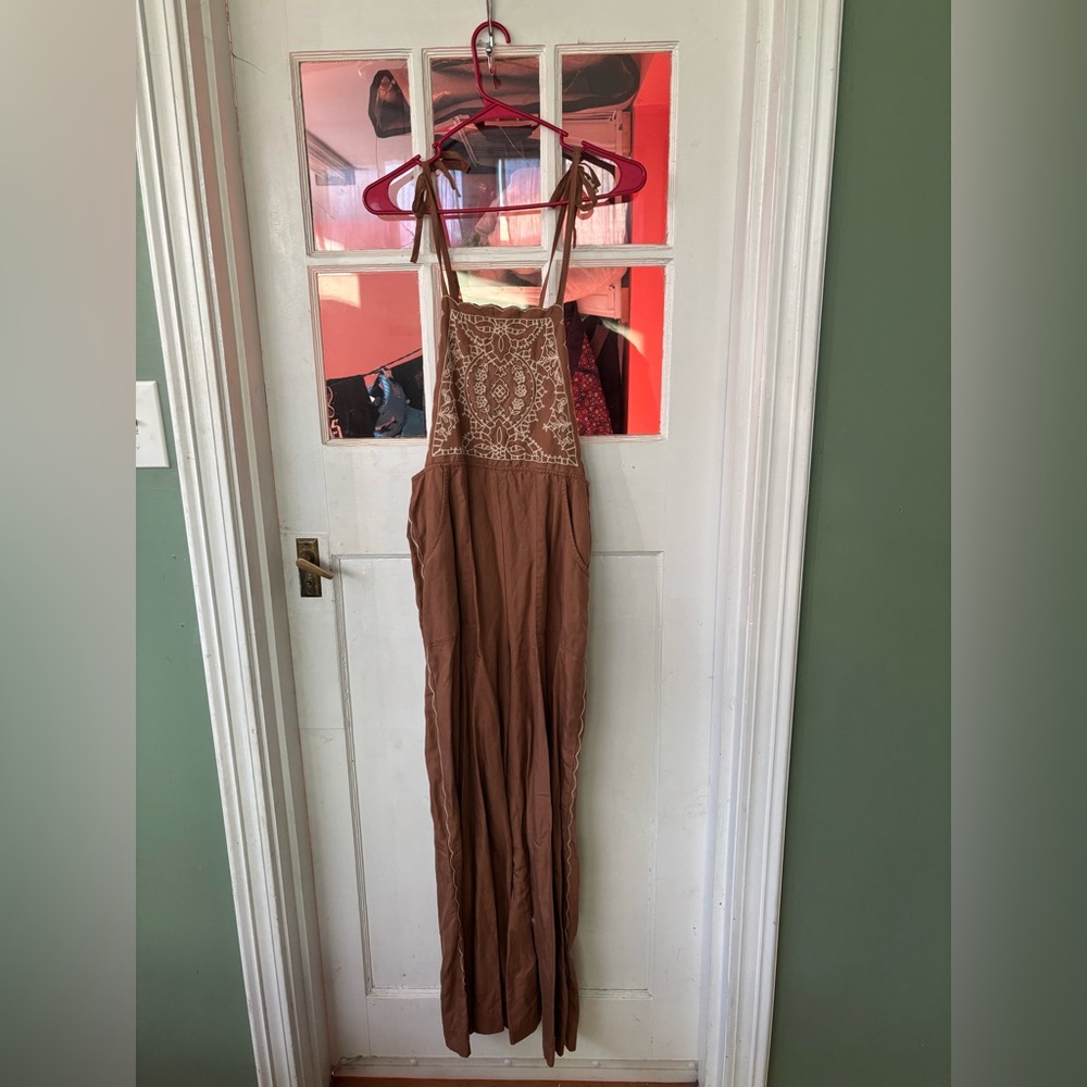 Anthropologie Embroidered Linen Overalls - Picture 3 of 10